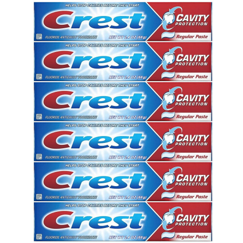 Crest Fluoride Anticavity Toothpaste 6-Pack - Regular Paste 2.4 oz Tubes, Clinically Proven Cavity Protection - B0CT2DR79X