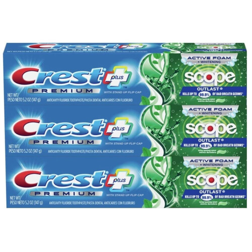 Crest Crest Premium Plus Scope Outlast Toothpaste  Long Lasting Mint Flavor 5.2 oz (Pack of 3)