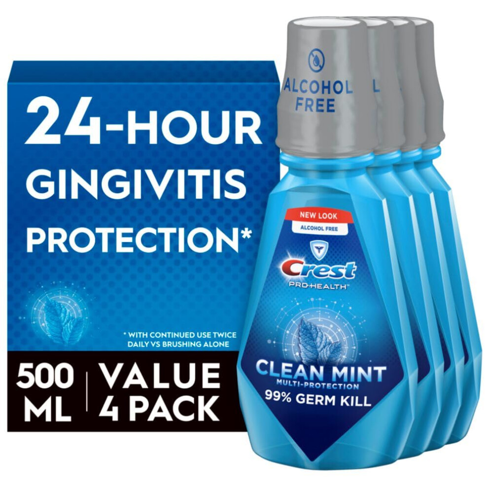 Procter & Gamble Crest Pro-Health Clean Mint Mouthwash Cpc Antigingivitis/Antiplaque Mouthwash 500 Ml (16.9 Fl Oz ) Pack Of 4 Crest Mouthwash Gingivitis Trea