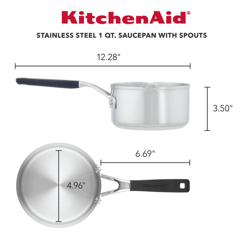 KitchenAid KitchenAid Saucepan with Pour Spouts  1 Quart  Brushed Stainless Steel  71018 1