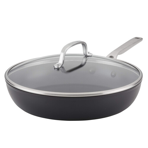 KitchenAid Frigideira/frigideira antiaderente de induo anodizada rgida KitchenAid com tampa preto fosco de 12,25 polegadas