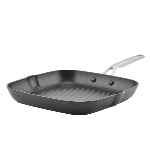 KitchenAid Panela/grelha quadrada antiaderente de induo anodizada rgida KitchenAid com bicos de derramamento preto fosco de 11,25 polegadas