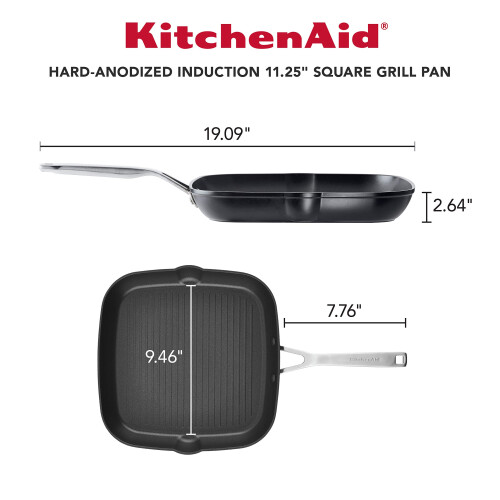 KitchenAid Panela/grelha quadrada antiaderente de induo anodizada rgida KitchenAid com bicos de derramamento preto fosco de 11,25 polegadas 1