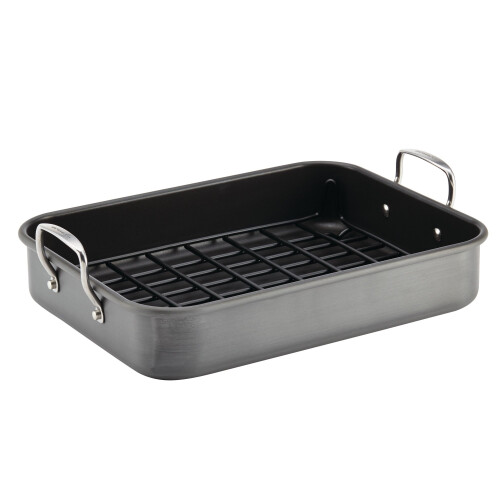 Rachael Ray Brights Torradeira / Assadeira Antiaderente Anodizada Dura com Rack - 16 Polegadas x 12 Polegadas Cinza 2