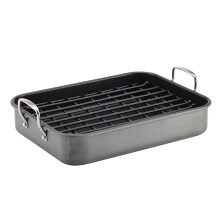 Rachael Ray Brights Torradeira / Assadeira Antiaderente Anodizada Dura com Rack - 16 Polegadas x 12 Polegadas Cinza