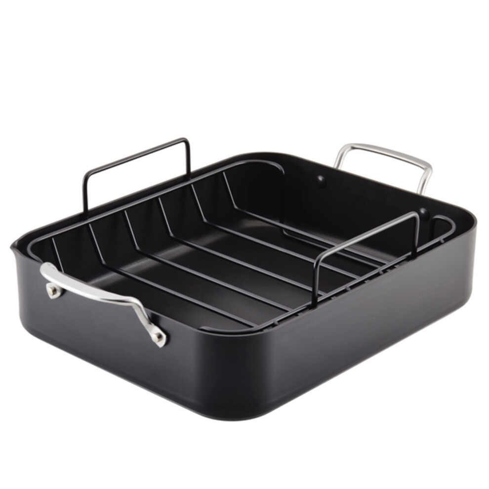 KitchenAid Hard Anodized Roasting Pan/Roaster with Removable Rack  13 Inch x 15.75 Inch  Matte Black-image-OPC-PHTGSHW-NEW