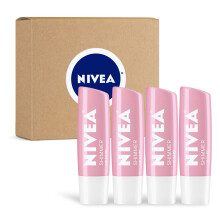 NIVEA Shimmer Lip Care Feuchtigkeitsspendender Lippenbalsamstift mit Sheabutter und Jojobal, 4er-Pack mit 0,17-Unzen-Stiften