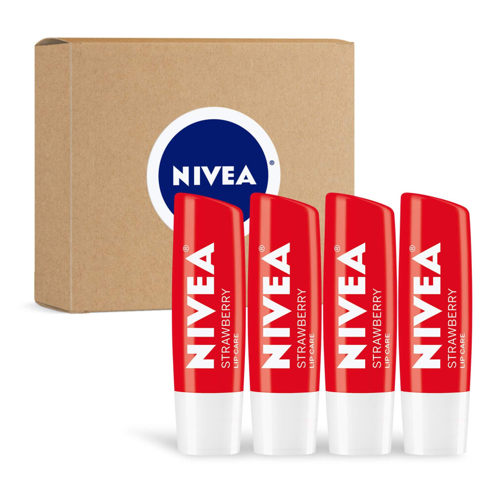 NIVEA Strawberry Lip Care - Tinted Lip Balm for Beautiful  Soft Lips - Pack of 4