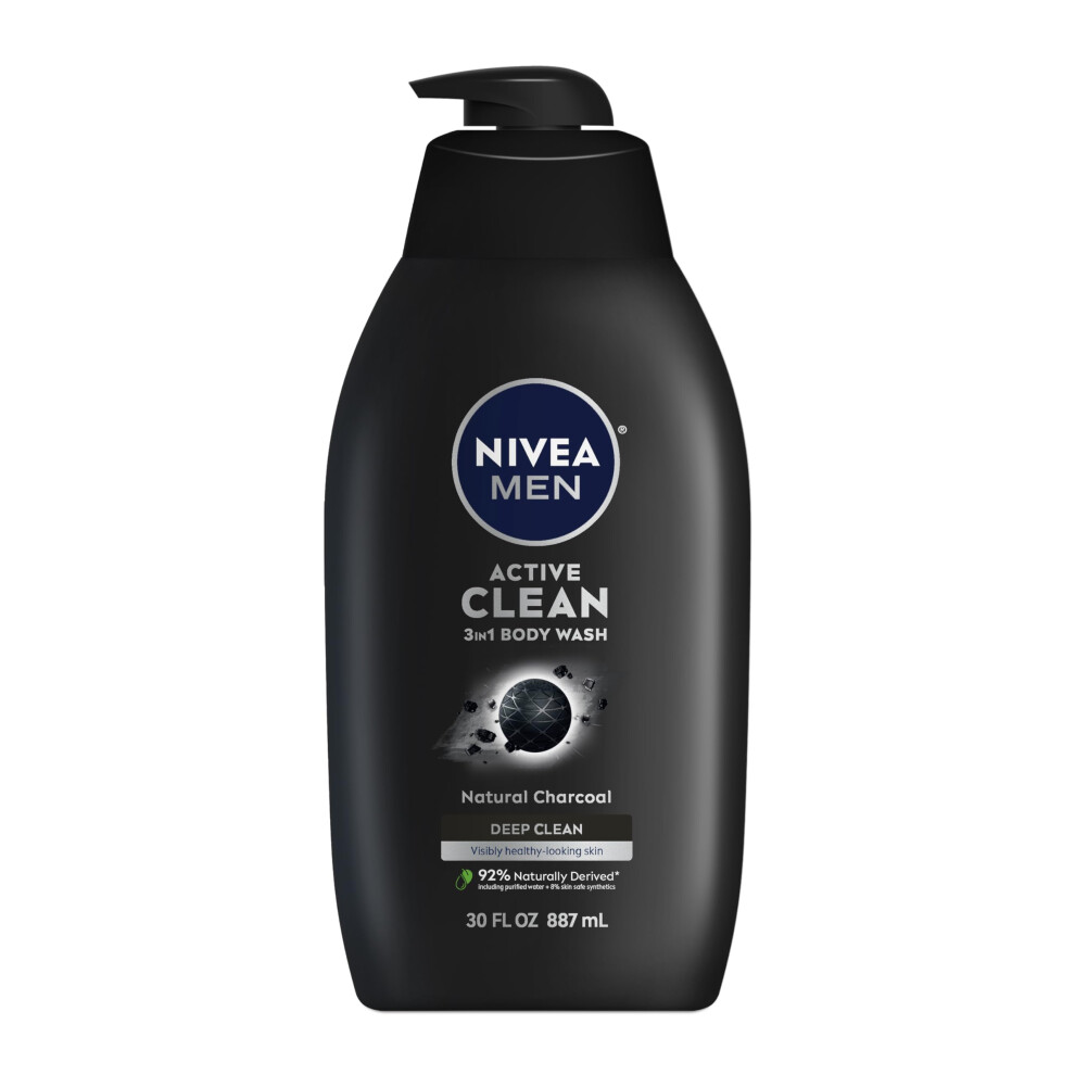 Nivea Men DEEP Active Clean Charcoal Body Wash Cleansing Body Wash with Natural Charcoal 30 Fl Oz Pump Bottle