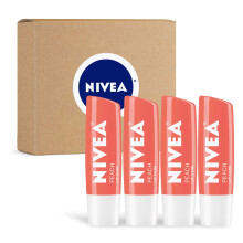NIVEA Peach Lip Care Getnter Lippenbalsam fr schne, weiche Lippen 4er-Pack