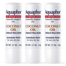 Aquaphor Naturally Inspired Lip Repair Stick med kokosolja och naturligt sheasmr terfuktande lppbalsam lindrar omedelbart torrhet och lugnar s