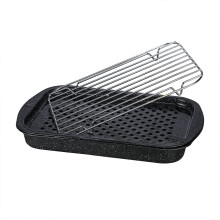 Granite Ware 3 -delige multi -use set. Gemailleerde stalen bakkuiktje pan en grill met rek. Veelzijdig voor de oven en direct vuur koken. Weer b