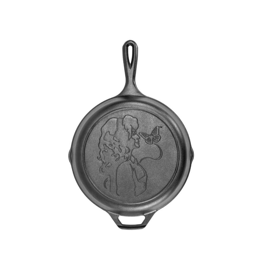 Lodge 10.25 Inch Dolly Parton Pre-Seasoned Cast Iron Stamped Skillet - Signature Teardrop Handle - Use In The Oven On The Stove On The Grill O