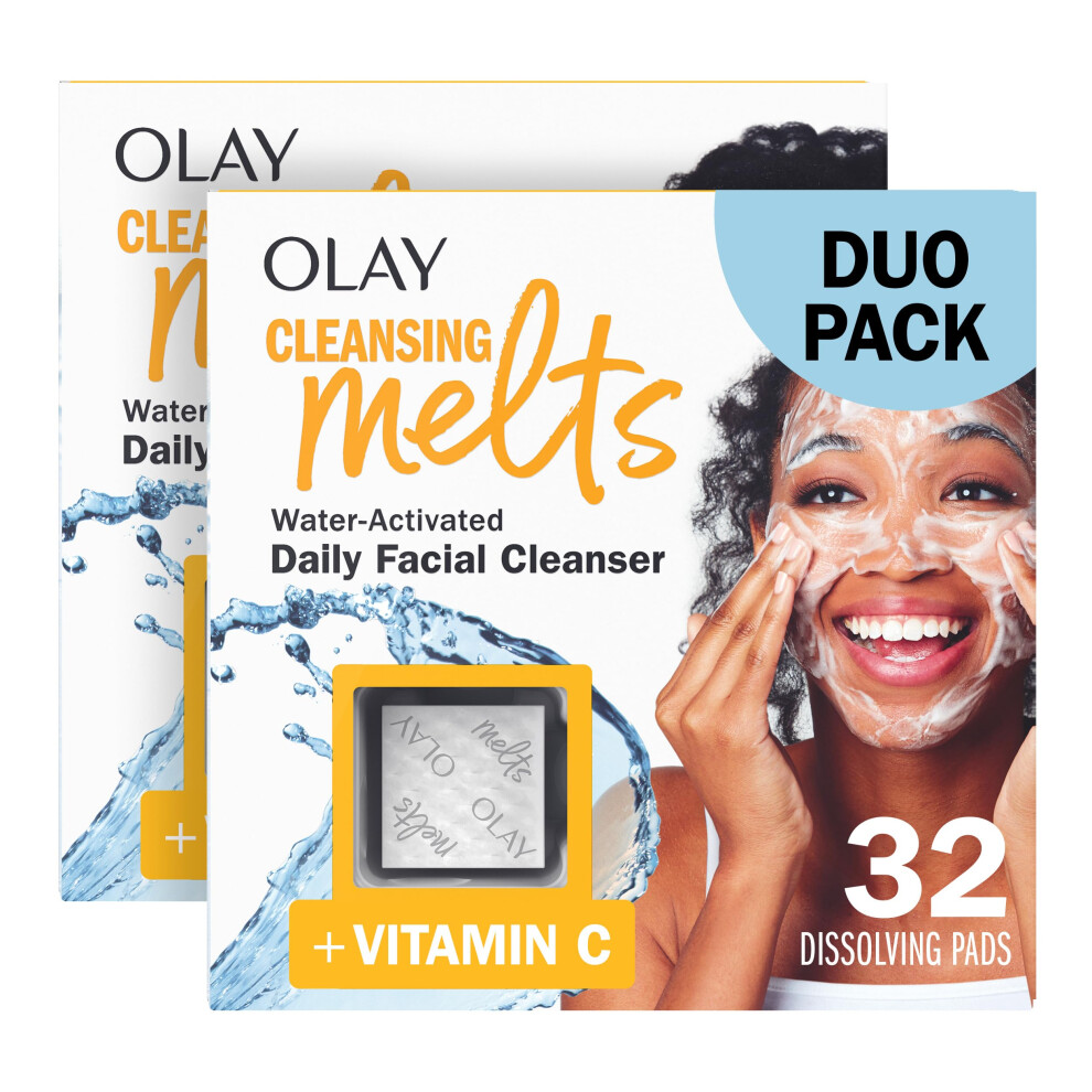 Olay Cleansing Melts + Vitamin C Face Cleanser  64 ct. total (2 x 32 ct.)  Water-Activated Face Wash to Clean  Tone  and Refresh