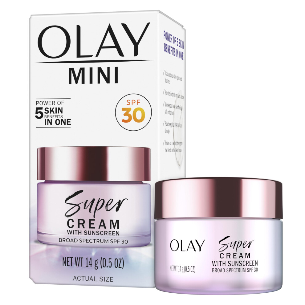 Olay Super Cream with Sunscreen SPF 30  15 mL  Trial Size Ultra Lightweight Face Moisturizer - Vitamin C  Hyaluronic Acid  Niacinamide  Collagen