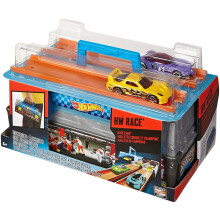 Hot Wheels Toy Cars & Track Set Race Case Playset with 2 Vehicles in 1:64 Scale Dual Launcher for Side-By-Side Racing & Portable Storage Contai