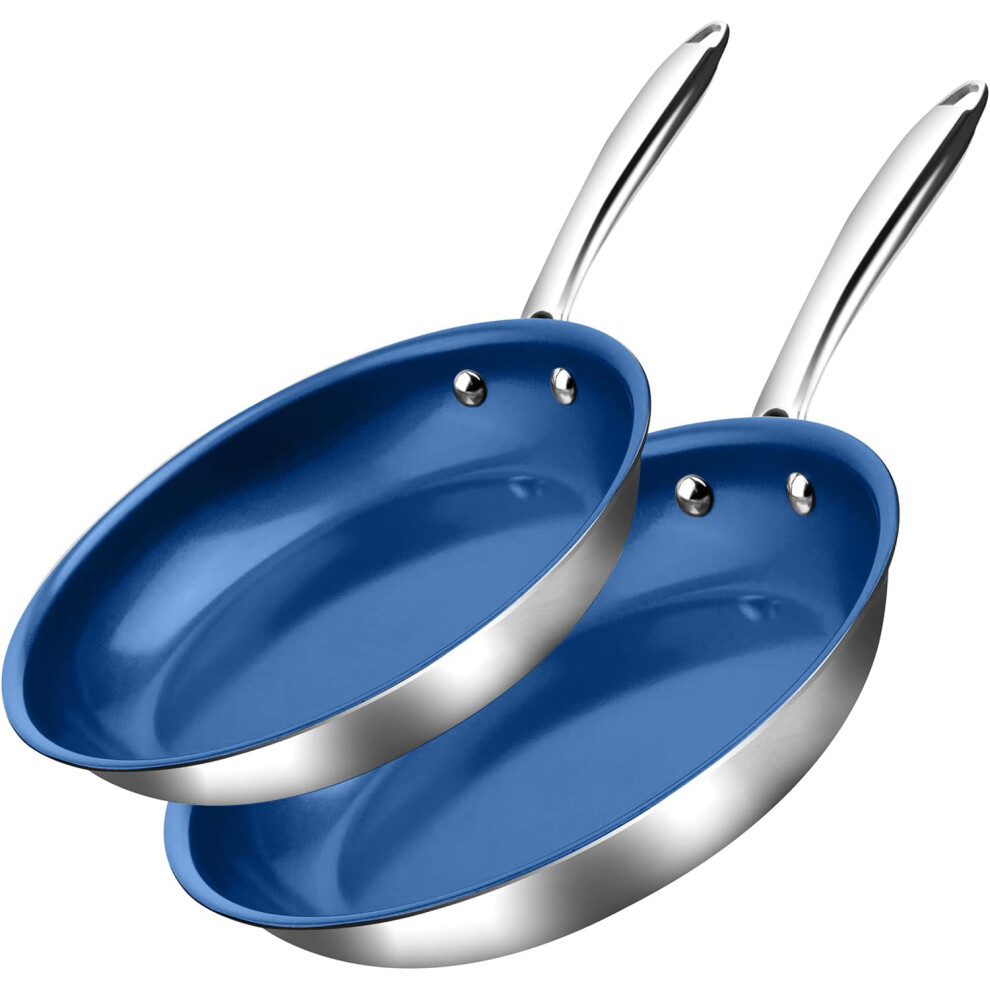 Granitestone 2 Pc Ceramic Non Stick Frying Pans Nonstick Skillet Set 10 and 11.5 Inch Stainless Steel Pans for Cooking Ceramic Nonstick Non Tox