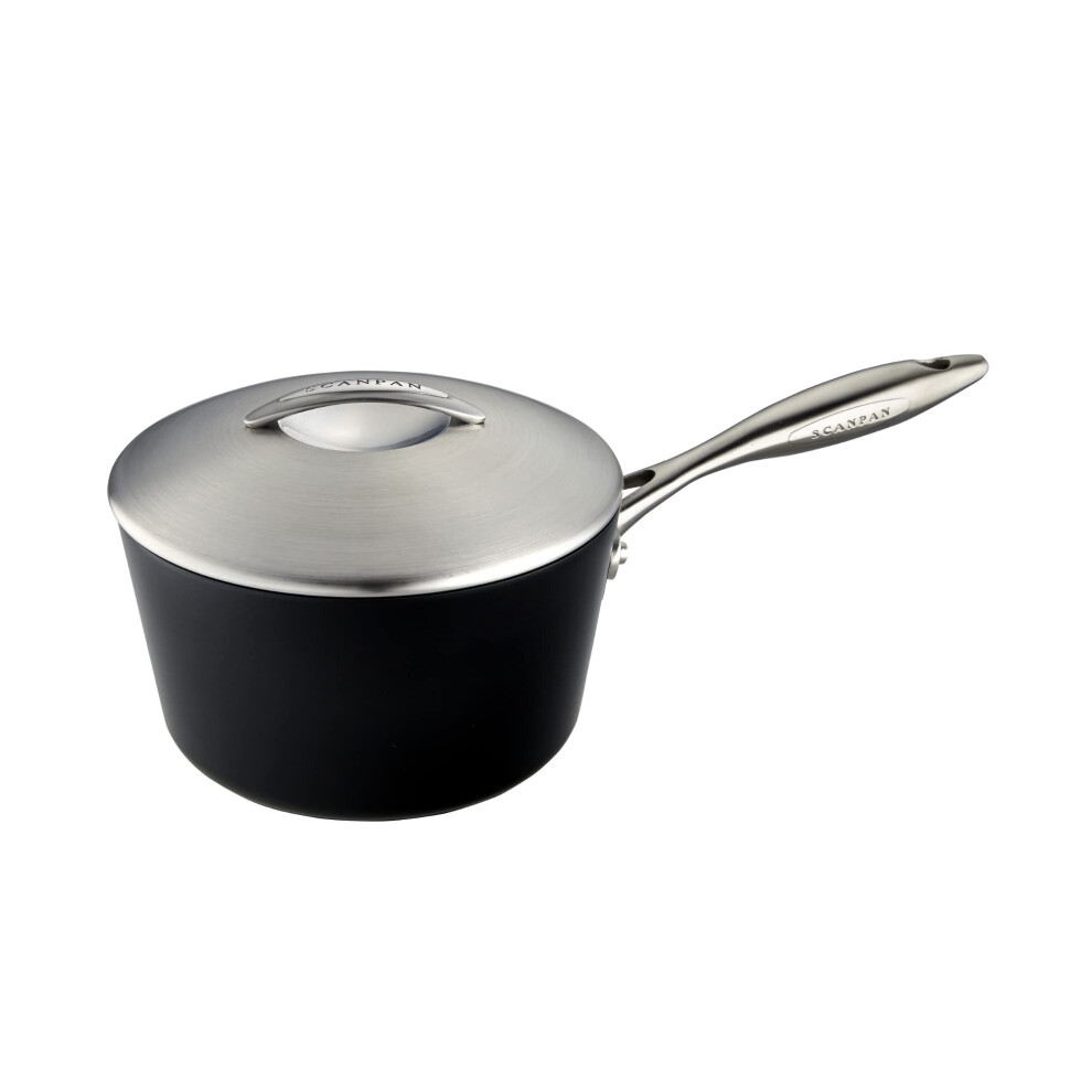 SCANPAN Professional 2 qt Saucepan with Lid - Easy-to-Use Nonstick Cookware - Dishwasher Metal Utensil & Oven Safe - Made in Denmark