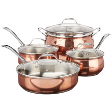 Oster Carabello 9-tlg. Kupferfarbene Edelstahl Kochgeschirr Set, Temperiertes Glasdeckel