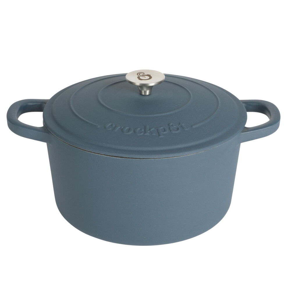 Crock Pot Artisan 5-Quart Round European Enameled Cast Iron Dutch Oven Pot W/Lid - Matte Navy Blue-image-OPC-PHTGTZC-NEW