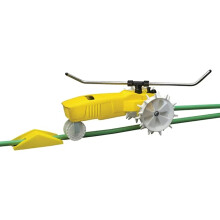 Nelson Rain Train Traveling Sprinkler for Yard Heavy Duty Rotating Lawn Sprinkler with Large Area Coverage Yellow