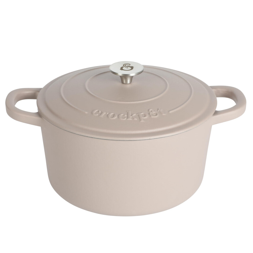 Crock Pot Artisan 5-Quart Round Cast Iron Dutch Oven Pot With Lid - Matte Dusty Pink