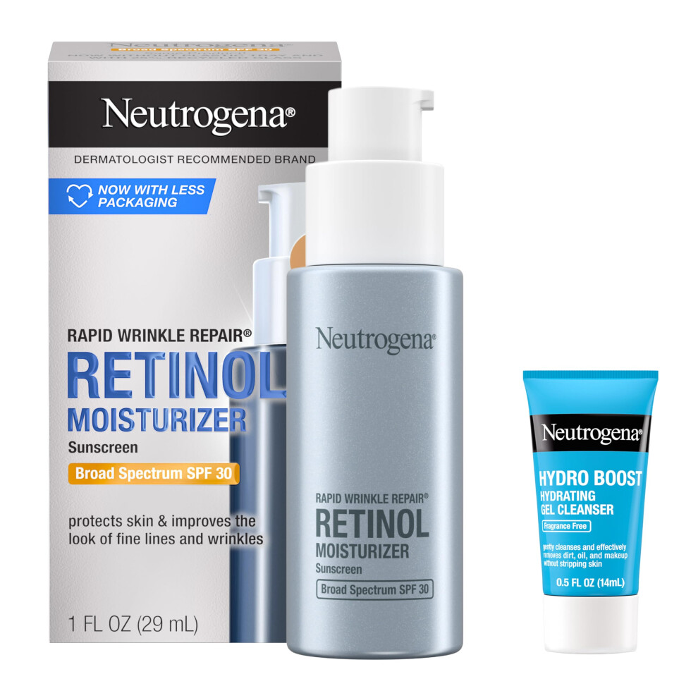 Neutrogena Rapid Wrinkle Repair Retinol Face Moisturizer with SPF 30  Daily Anti-Aging Face Cream  Retinol & Hyaluronic Acid & Trial Size Hydro B