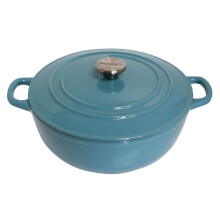 Mirro MIR-19063 4,8 liter gietijzer, wit gemailleerde binnenkant Dutch Oven Teal, klaar voor gebruik