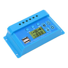 PWM-LCD-Solarladeregler 12/24V, 2 USB, blau