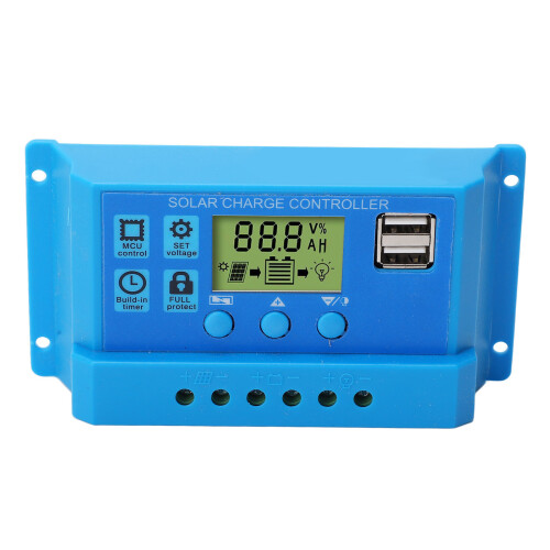 PWM-LCD-Solarladeregler 12/24V, 2 USB, blau 1
