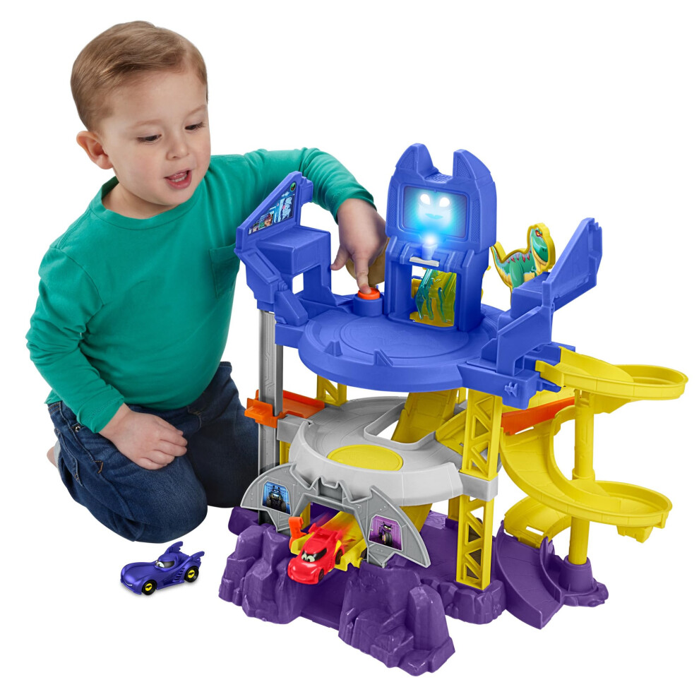 Batwheels Fisher-Price Dc Toy Car Race Track Playset, Launch & Race Batcave With Lights & Sounds, Bam The Batmobile & Redbird Vehicles, Ages 3+ Years
