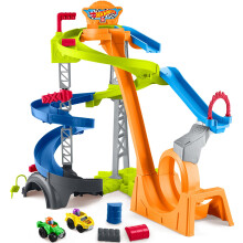 Fisher-Price Brinquedo infantil para crianas pequenas Hot Wheels Spiral Stunt Speedway Race Track Playset com 2 carros de brinquedo para criana