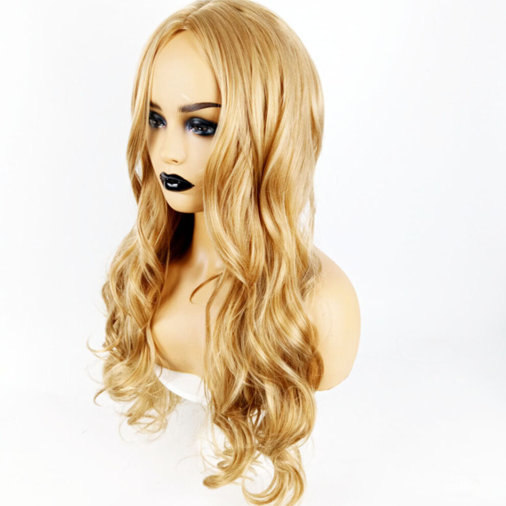 Unisex Long Curly Wig Women Halloween Party Cosplay Costume Middle Parting Matte Blonde Wavy Synthetic Wig