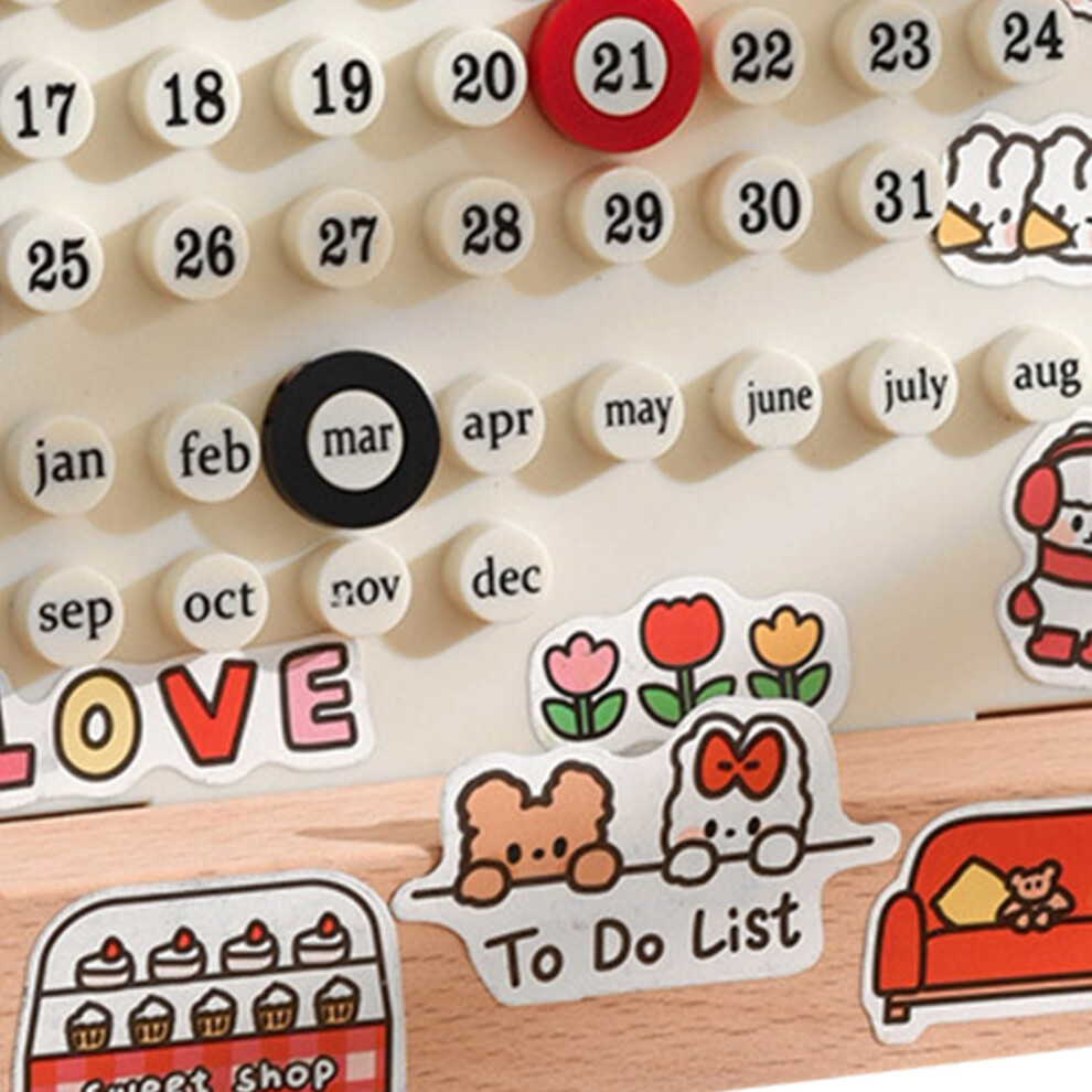 Desk Date Planner Integrated Molding Ring Table Calendar Ornaments for DIY Home Stationer Decoration Birch and ABS White-image-OPC-PHTGWFV-NEW