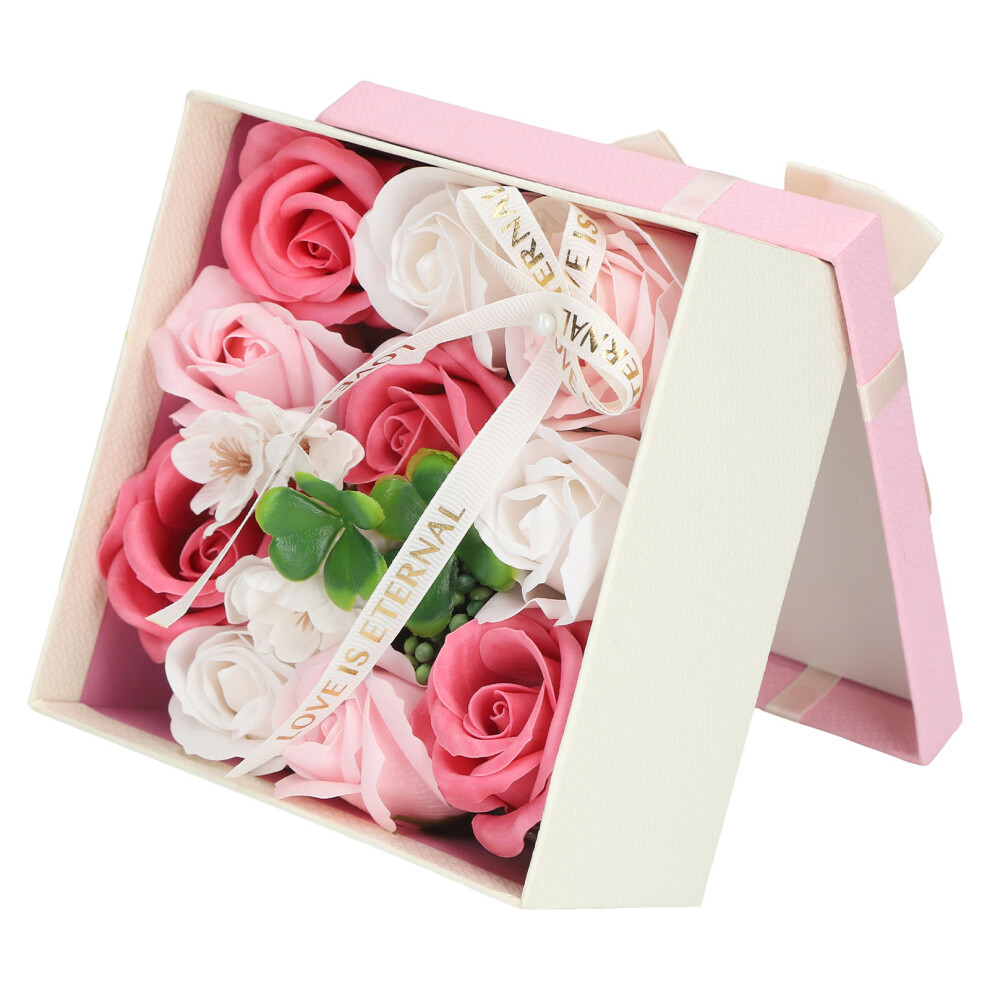 Pink Simulation Rose Flower Soap Women Exquisite Flower Bath Soap Gift Box Decoration For Valentines Day