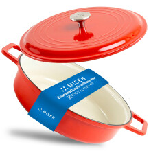 Misen Enameled Cast Iron Braiser Pan with Lid - Shallow Depth for Braising & Poaching - Durable Cookware - Oven Safe - Easy Handling - Chip-Resis