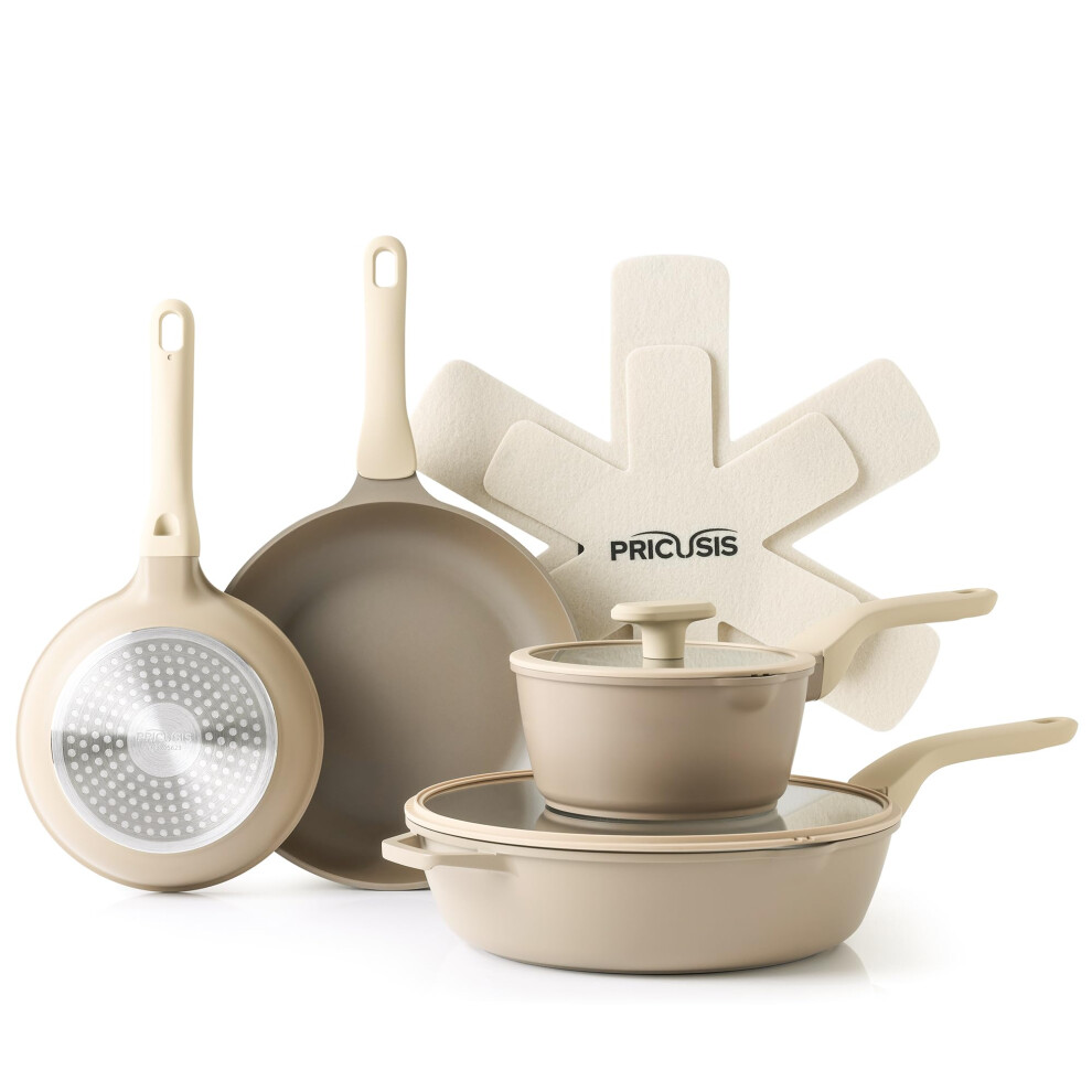 PRICUSIS Nonstick Pots and Pans Set 9 Pieces Non Toxic Cookware Nonstick Pan Skillet Healthy Frying Pan PFOA Free Induction Compatible Natu