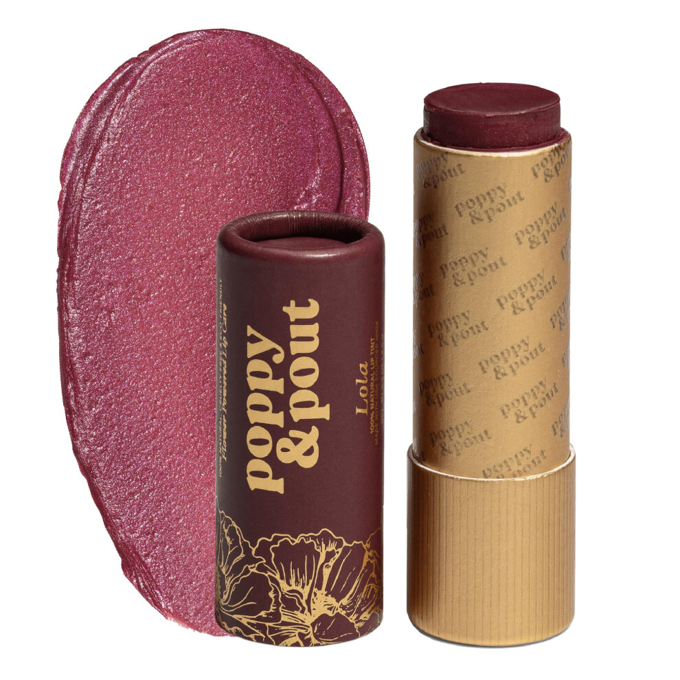 Poppy & Pout All Natural Lip Tint Cardboard Tube Hand-Filled Beeswax Vitamin E Coconut Oil Cruelty Free All-Natural Shades (Lola)