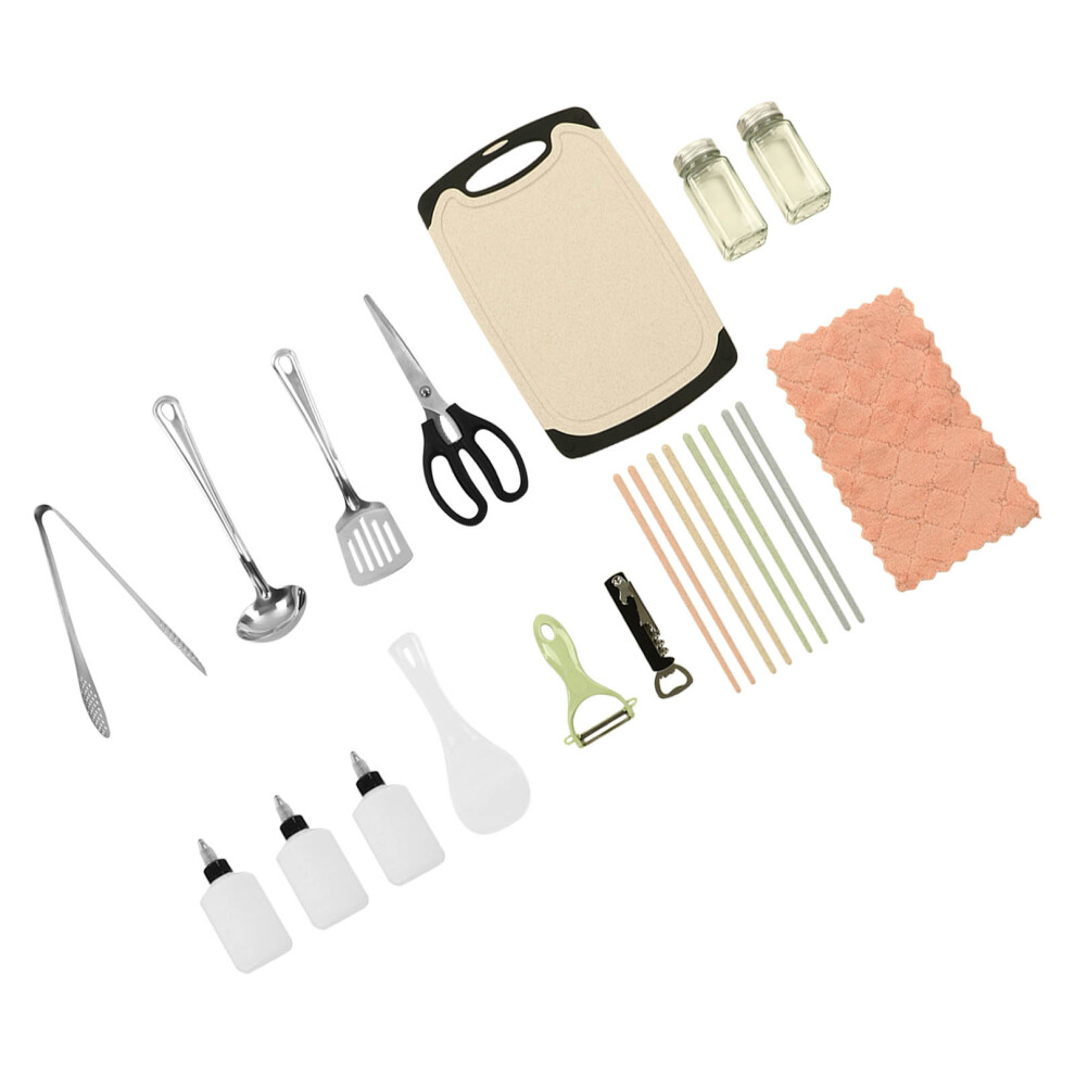 15PCS Portable Camping Kitchen Utensil Set Stainless Steel Camping Cooking Utensils Set with Storage Bag