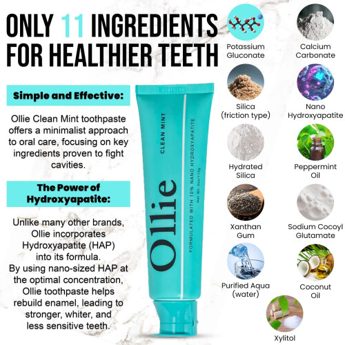 Ollie Clean Mint Στοματική Οδοντόκρεμα με Υδροξυαπατίτη 10% για Λεύκανση, 4oz 2