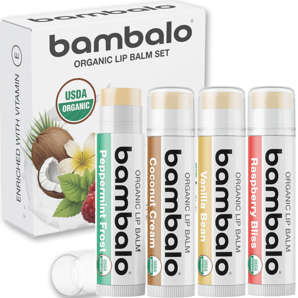 Bambalo Usda Organic Variety 4Er-Pack Lippenbalsam-Set Bienenwachs-Kokosl Beste Lippenreparatur Fr Trockene, Rissige Lippen Feuchtigkeits-image