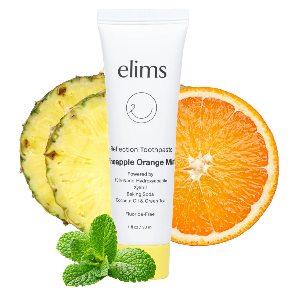 Elims Orange Travel Size Nano Hydroxyapatite Toothpaste Fluoride Free - Xylitol Remineralizing Toothpaste For Whitening Sensitive Teeth - Pineapp