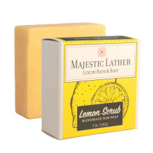 Majestic Lather Lemon Luxury Handmade Bar Soap for Face & Body - Gentle Cleansing & Exfoliating. Moisturizing & Nourishing - Shea Butter & Natura