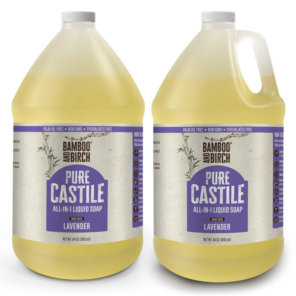 Bamboo And Birch Reine Kastilienseife, Fl Ssig, Bio-Zertifiziert, Palm Lfrei, Nat Rliche Seife, Lavendel, 1 Gallone-image