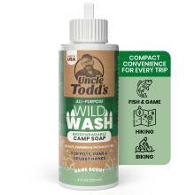 Sabonete biodegradvel Uncle Todd's Wild Wash Sabonete de acampamento ideal para pratos, corpo, mos e roupas - perfume de slvia de 4 onas