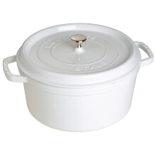 STAUB Cast Iron Dutch Oven 7-qt Round Cocotte Made in France Serves 7-8 White
