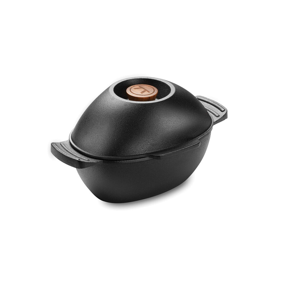 Outset 76495 Cast Iron Seafood and Mussel Pot with Lid for Empty Shells  2.5 Quart  Black-image-OPC-PHTGZKQ-NEW