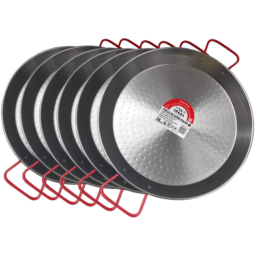 Garcima 15-Inch Carbon Steel Paella Pan 38cm Pack of 6 Silver/Red (10038)-image-OPC-PHTGZNS-NEW