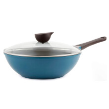 Neoflam Eela 12-calowy wok szefa kuchni z powloka nieprzywierajaca ze szklana pokrywka i powloka ceramiczna niezawierajaca POFA do gotowania Saut