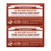 Dr. Bronner's - Pure-Castile Bar Soap (Eucalyptus 5 ounce 2-Pack) - Made with Organic Oils For Face Body and Hair Gentle and Moisturizing B